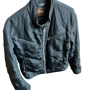 Hugo Boss Moto Jacket Mens Large 42R Black Motorcycle Ontigo Slim Tailored Fit